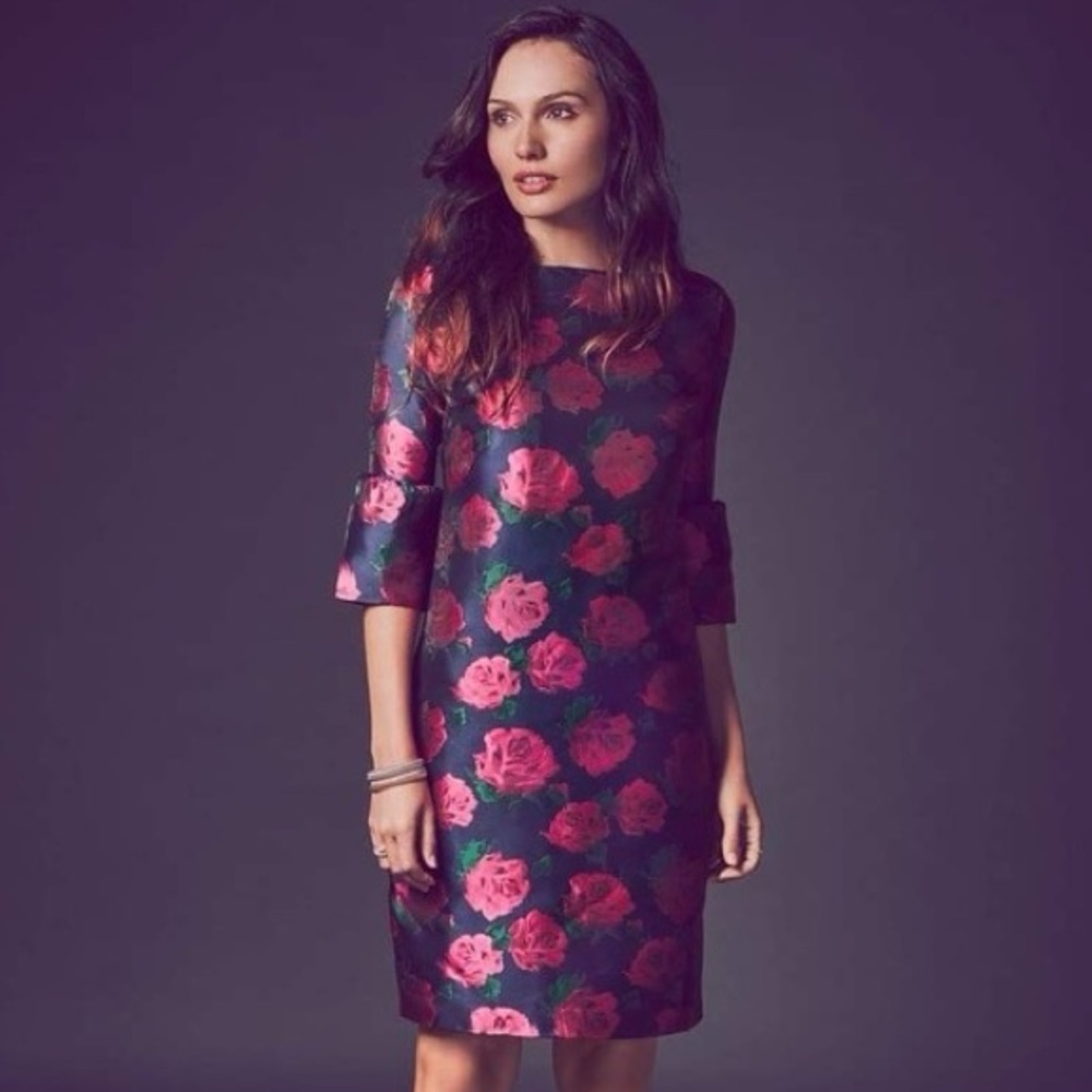 Janie and Jack Navy Bell Sleeve Womens Dress with Pink Floral Design Size 4
